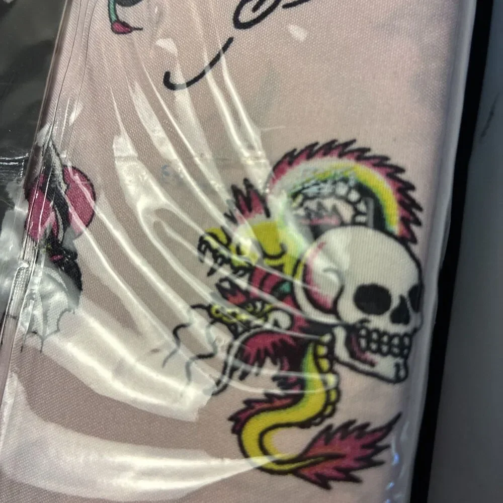 New Ed Hardy Twin 4 Pc Double Brushed Sheet Set Pink Dragon Skull Bedding Y2K